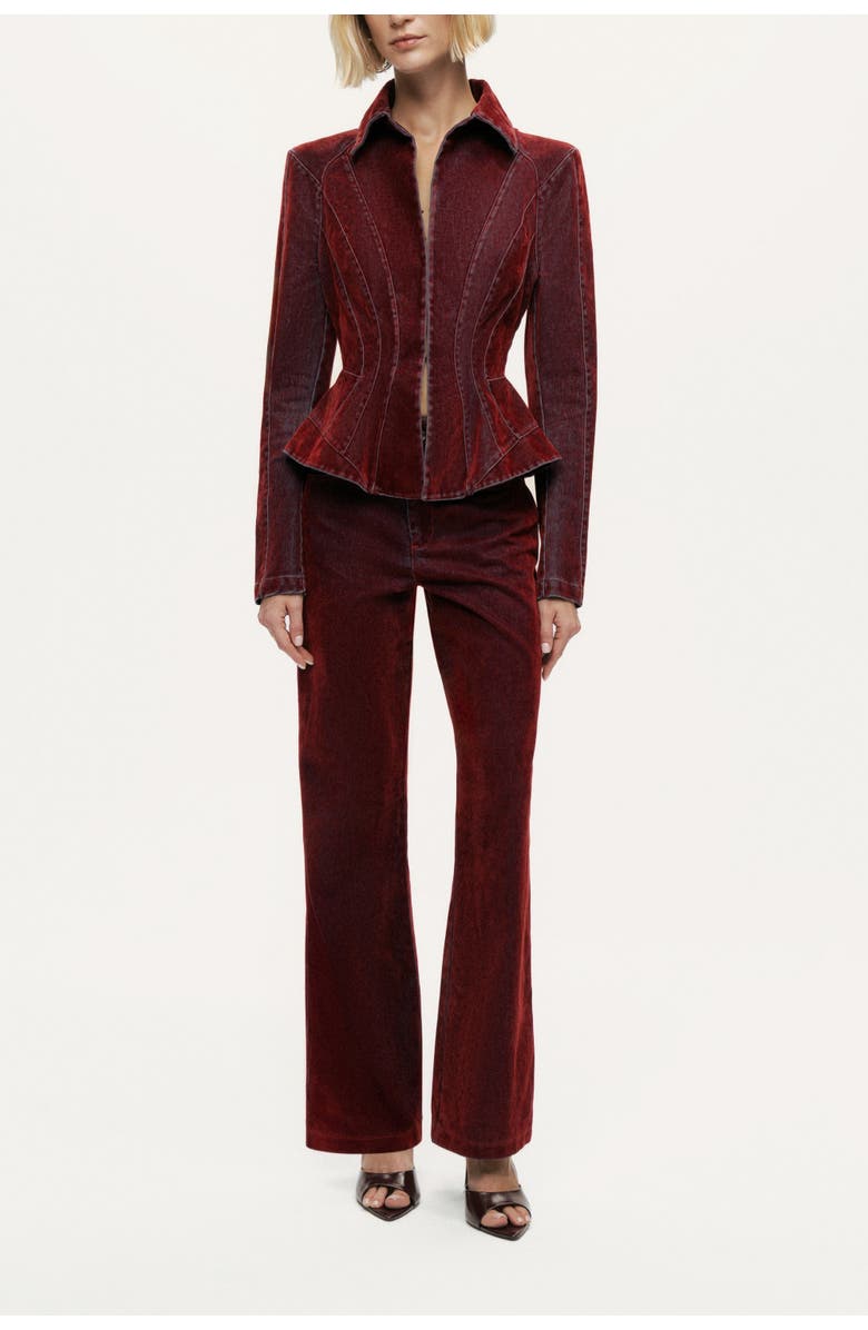 Nocturne Velvet Corset-Seamed Peplum Jacket, Alternate, color, Burgundy