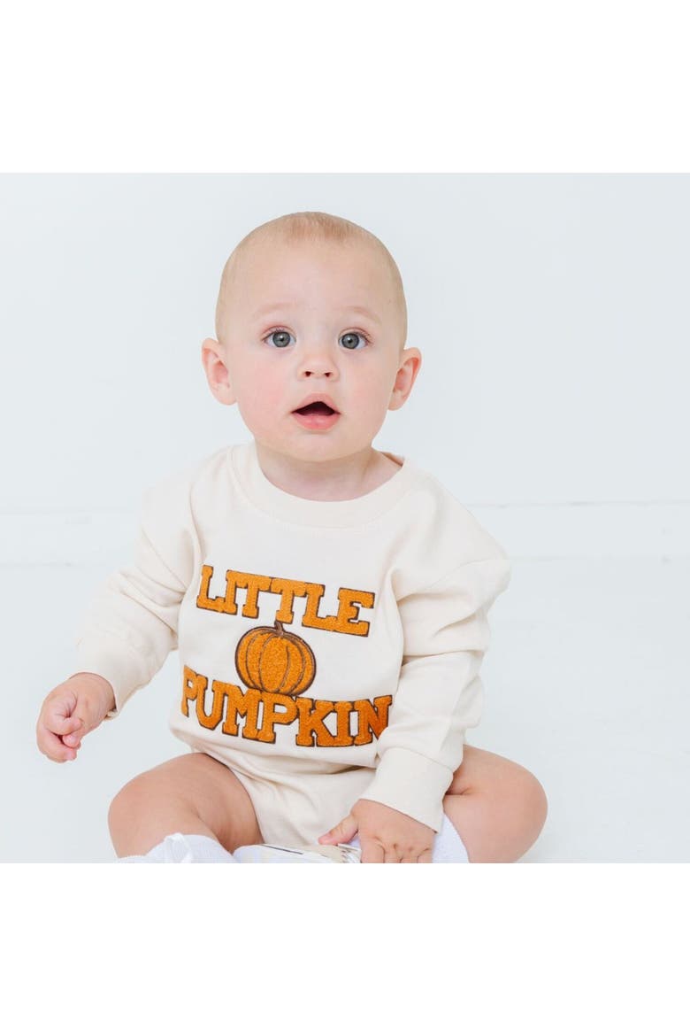 Little Pumpkin Patch Long Sleeve Romper, Alternate, color, Natural