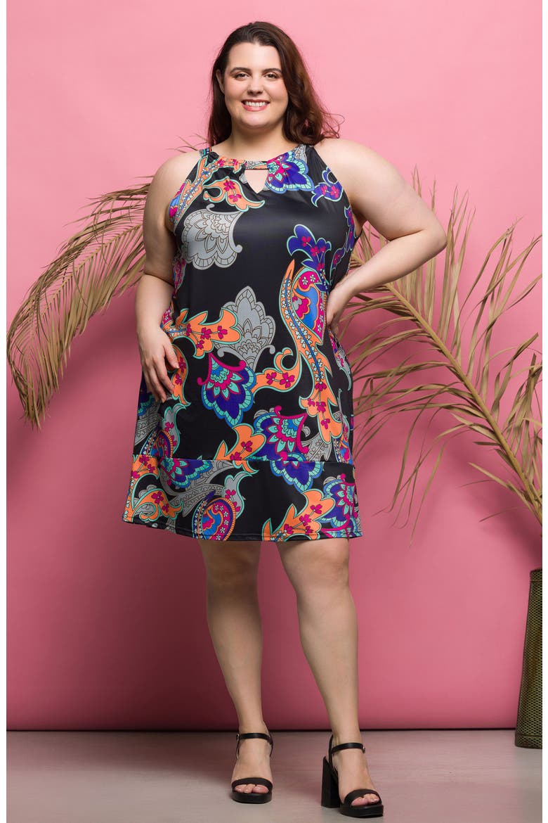 Print Sleeveless Keyhole Cutout Dress, Alternate, color, BLACK MULTI
