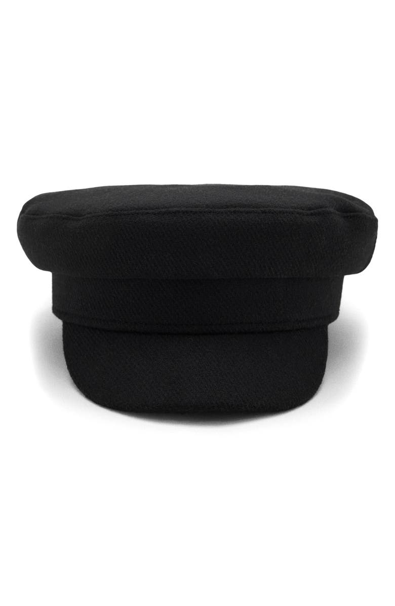 MANGO Wool Blend Baker Boy Cap, Alternate, color, Black