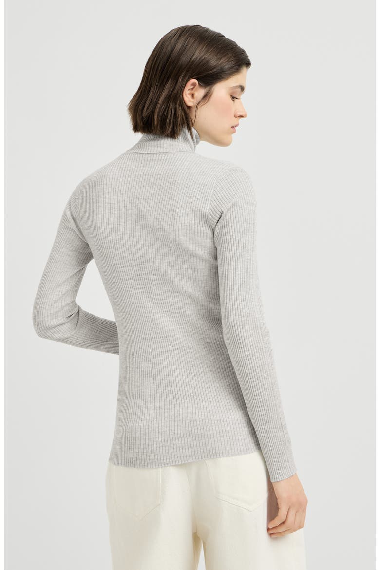 Lightweight turtleneck sweater in sparkling cashmere and silk rib knit, Alternate, color, Light Grey