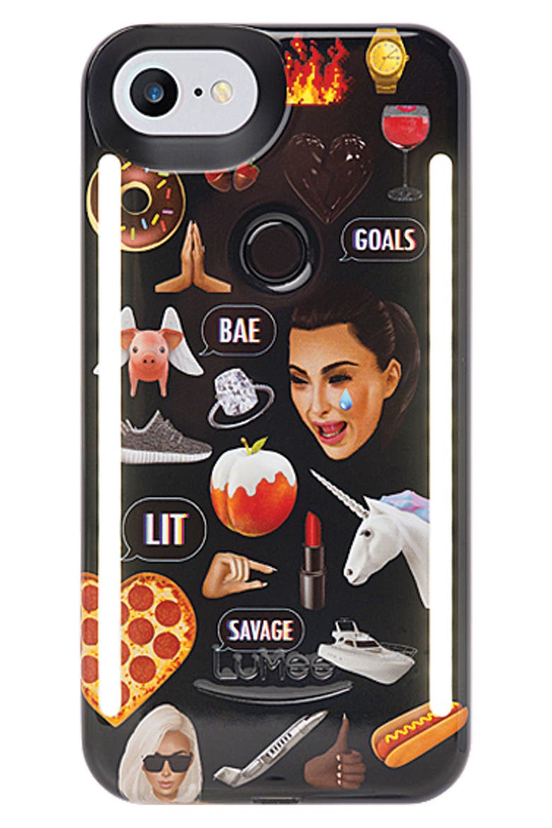 Kimoji Collage Lighted iPhone Case, Alternate, color, BLACK