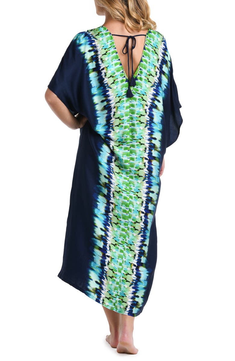 La Blanca Seas Print Cover-Up Caftan, Alternate, color, Indigo
