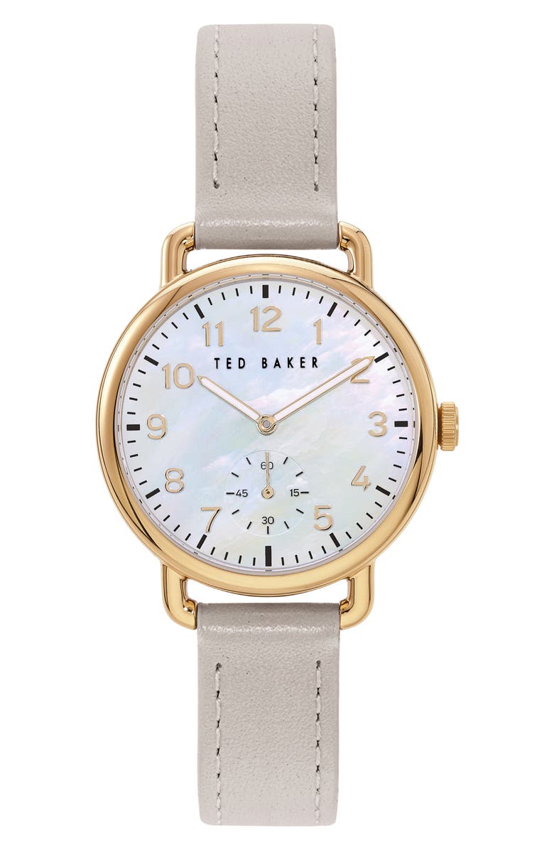 Ted Baker London Hannahh Sub-Eye Leather Strap Watch, 34mm, Main, color, 