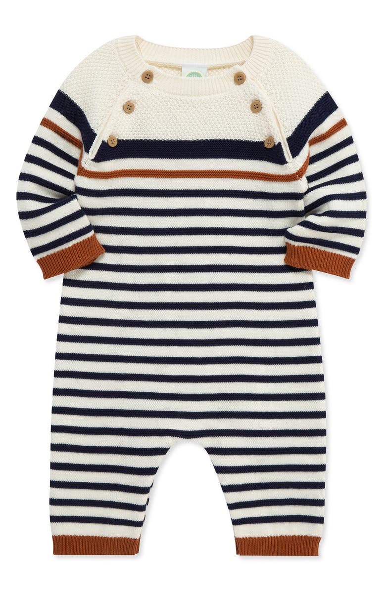 Little Me Block Stripe Cotton Knit Romper, Alternate, color, Navy/ White