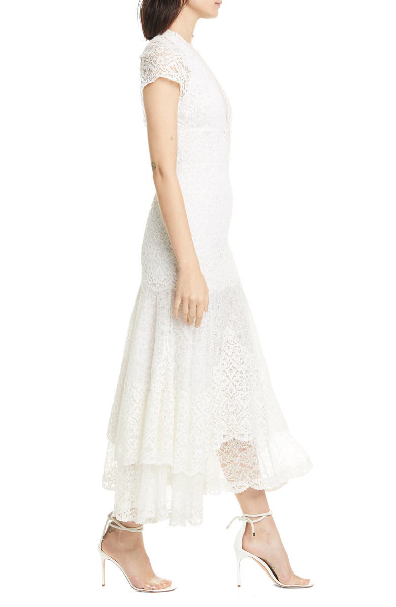 Simkhai Jonathan Simkhai Tiered Mixed Lace Midi Dress, Alternate, color, 
