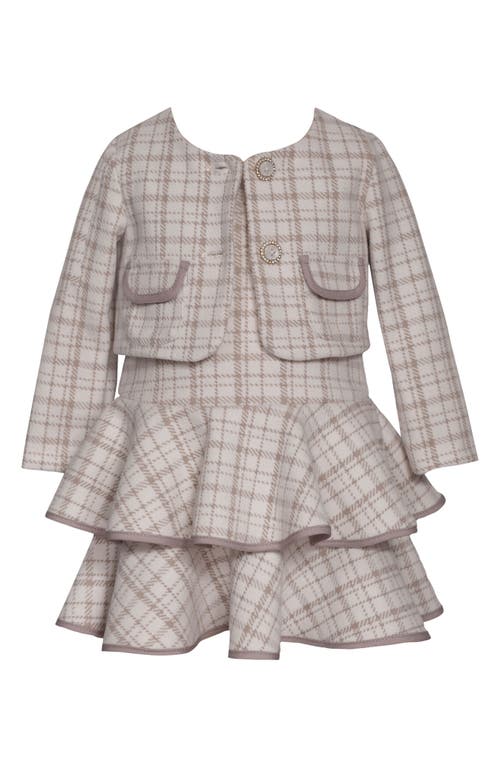 Iris & Ivy Kids' Tweed Two Piece Sleeveless Dress & Jacket Set In Neutral