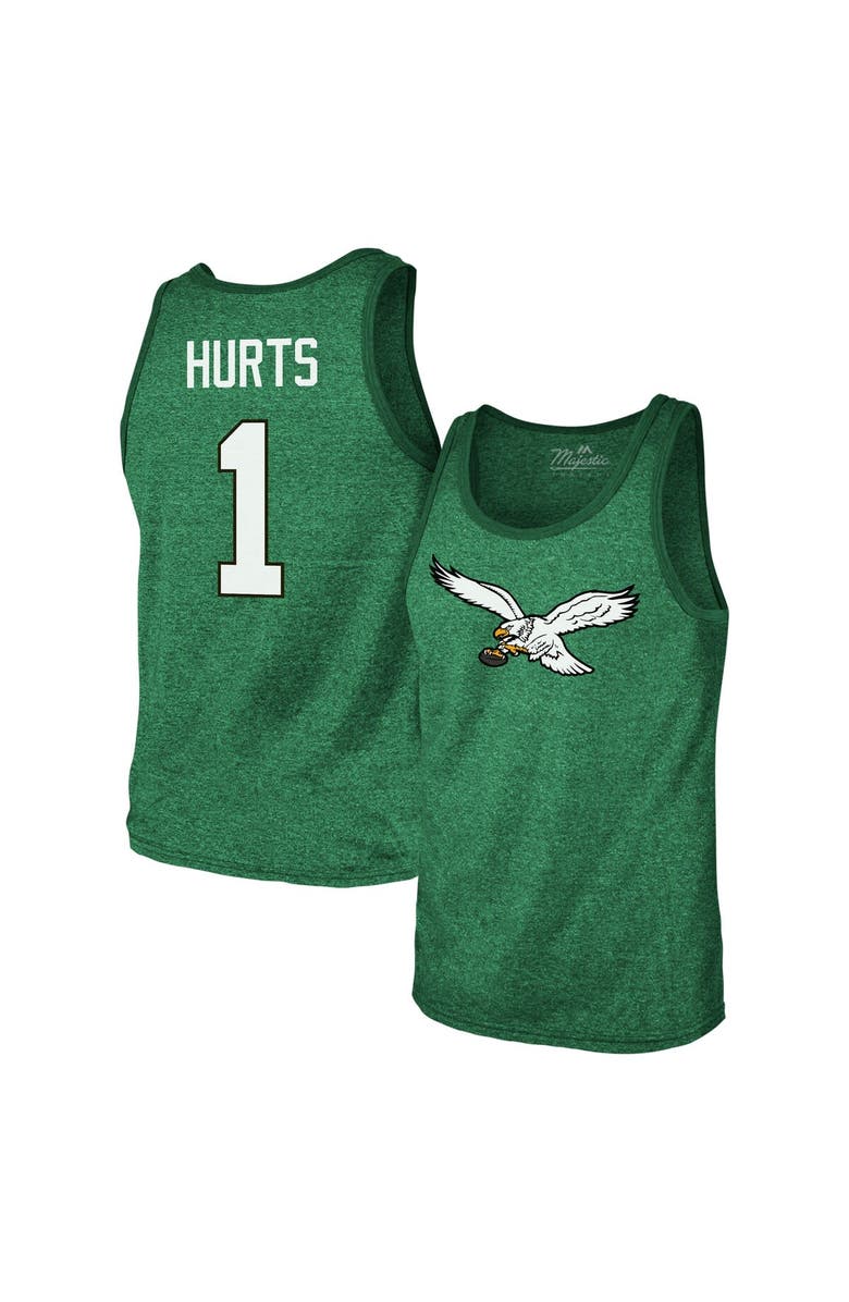 Majestic Threads Men's Majestic Threads Jalen Hurts Kelly Green Philadelphia Eagles Tri-Blend Player Name & Number Tank Top, Alternate, color,