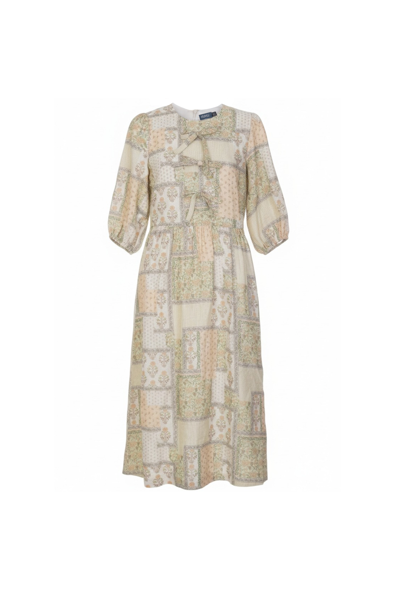 Floral Print Woven Round Neckline and Puff Sleeves Dress, Main, color, Beige