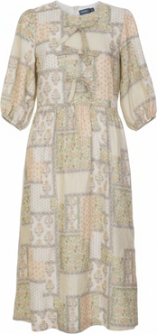 Noni Floral Print Woven Round Neckline and Puff Sleeves Dress
