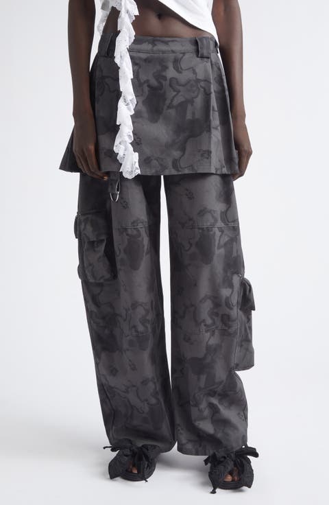 Lawn Plaid Skirt Overlay Cargo Pants