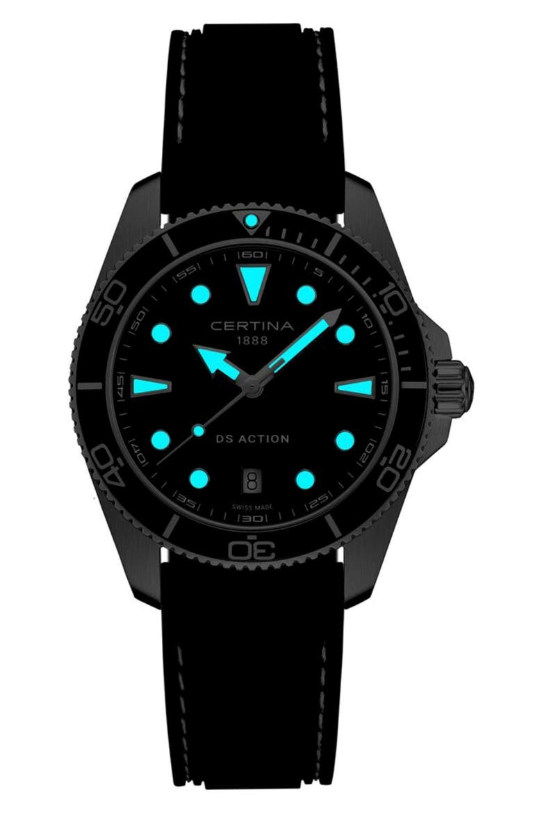 DS Action Swiss Quartz Rubber Strap Watch, 40mm, Alternate, color, STAINLESS STEEL