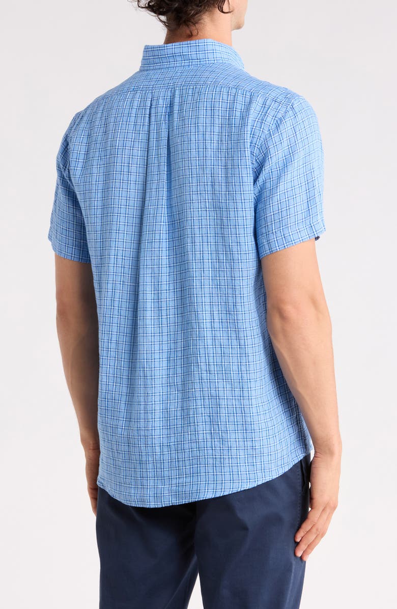 Brooks Brothers Check Short Sleeve Linen Shirt, Alternate, color, Vistachk