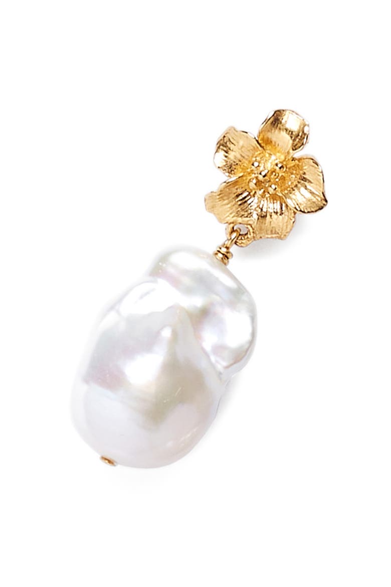 Hibiscus Freshwater Pearl Drop Earrings, Alternate, color, WHITE PEARL