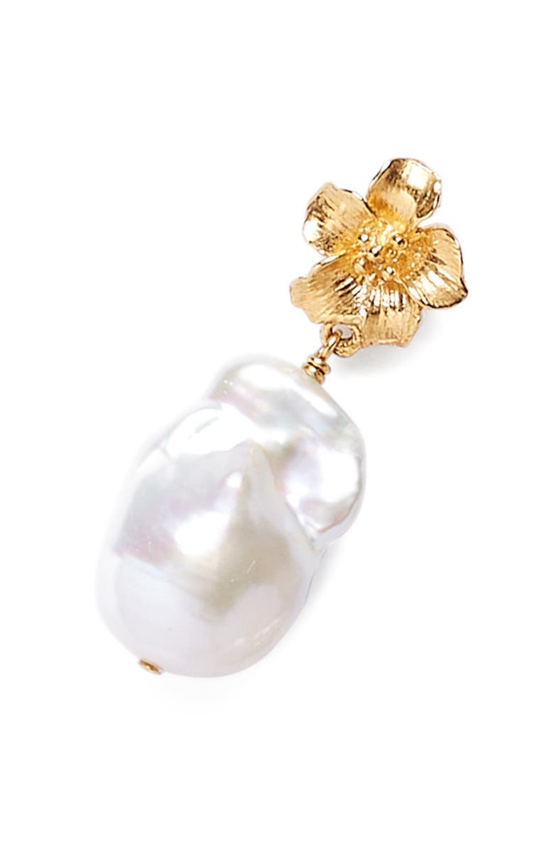 Chan Luu Hibiscus Freshwater Pearl Drop Earrings, Alternate, color, White Pearl