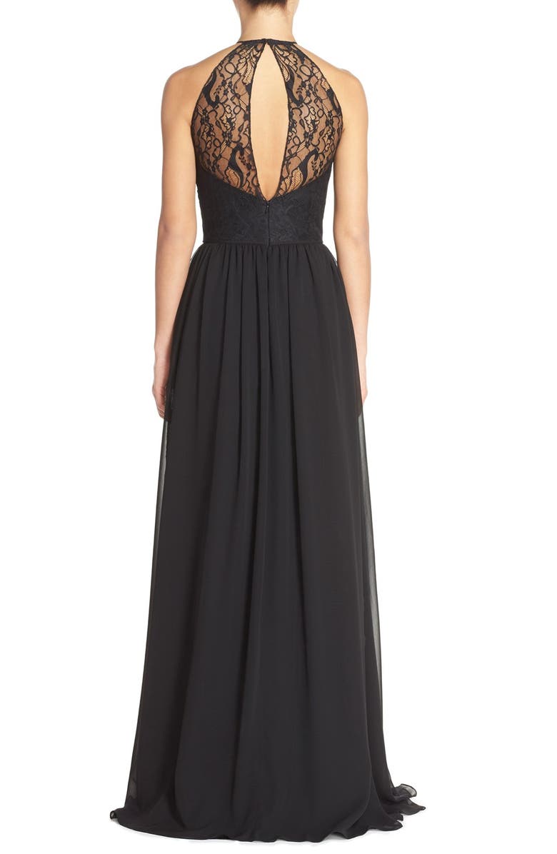 Hayley Paige Occasions Lace & Chiffon Halter Gown, Alternate, color, 