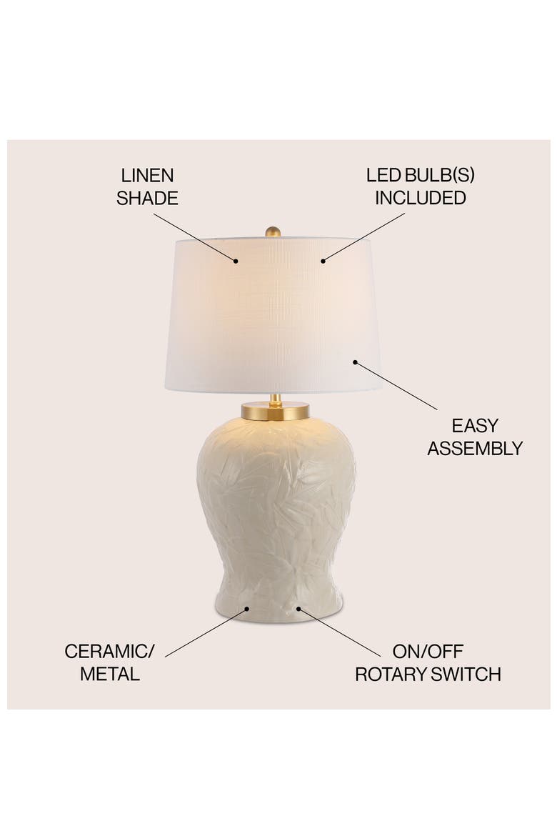 Regency Palm Leaf 31.5" Ceramic/Metal Bohemian Cottage LED Table Lamp, Cream, Alternate, color, Cream