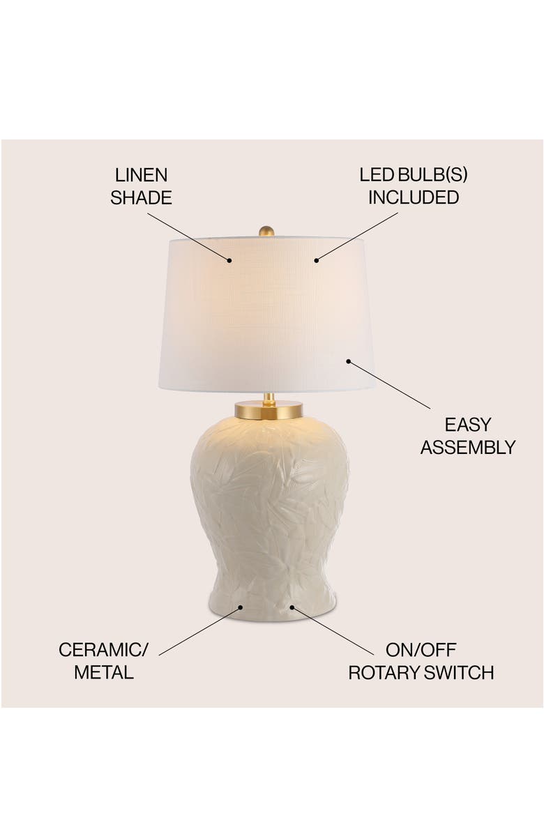 JONATHAN Y Regency Palm Leaf 31.5" Ceramic/Metal Bohemian Cottage LED Table Lamp, Cream, Alternate, color, Cream