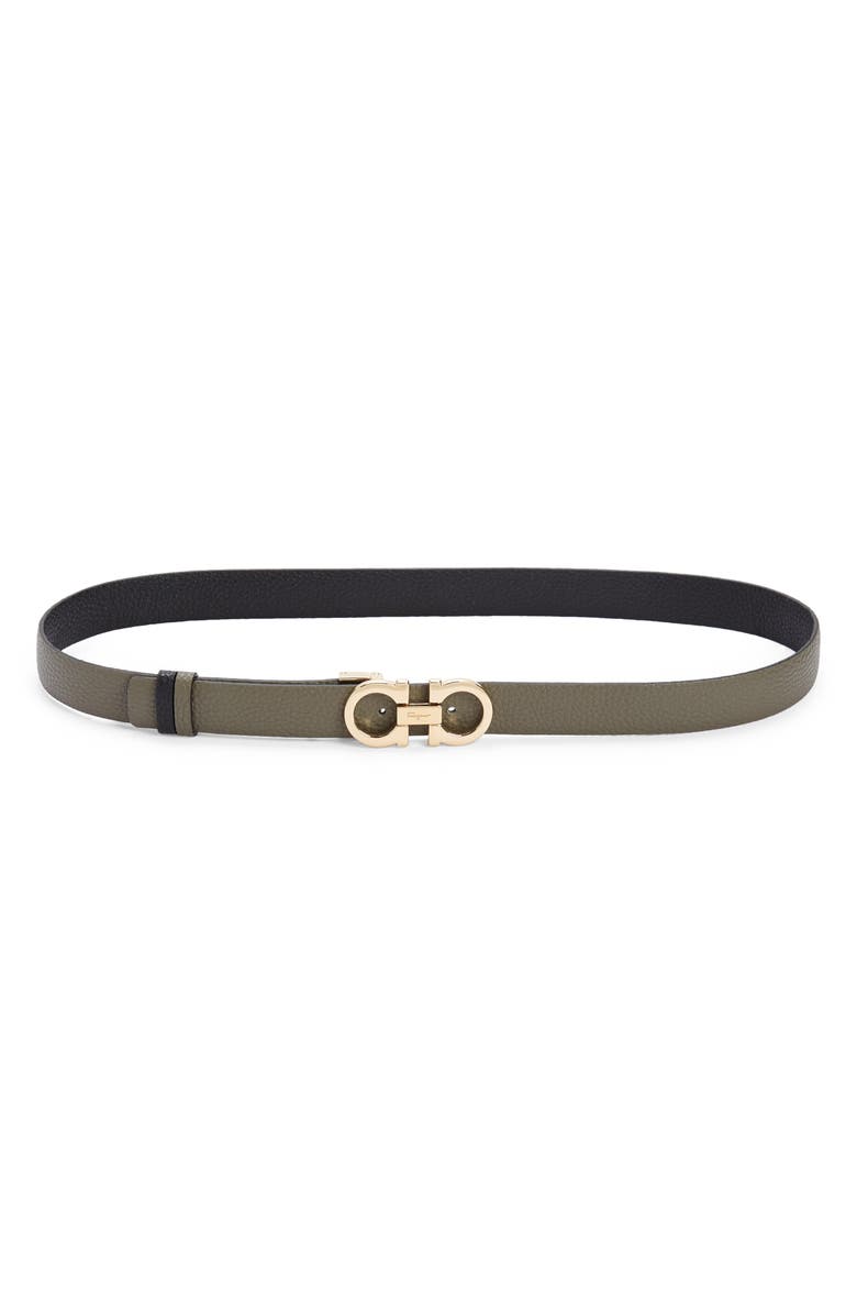 FERRAGAMO Donna Leather Belt, Main, color, Verde Olivo / Nero