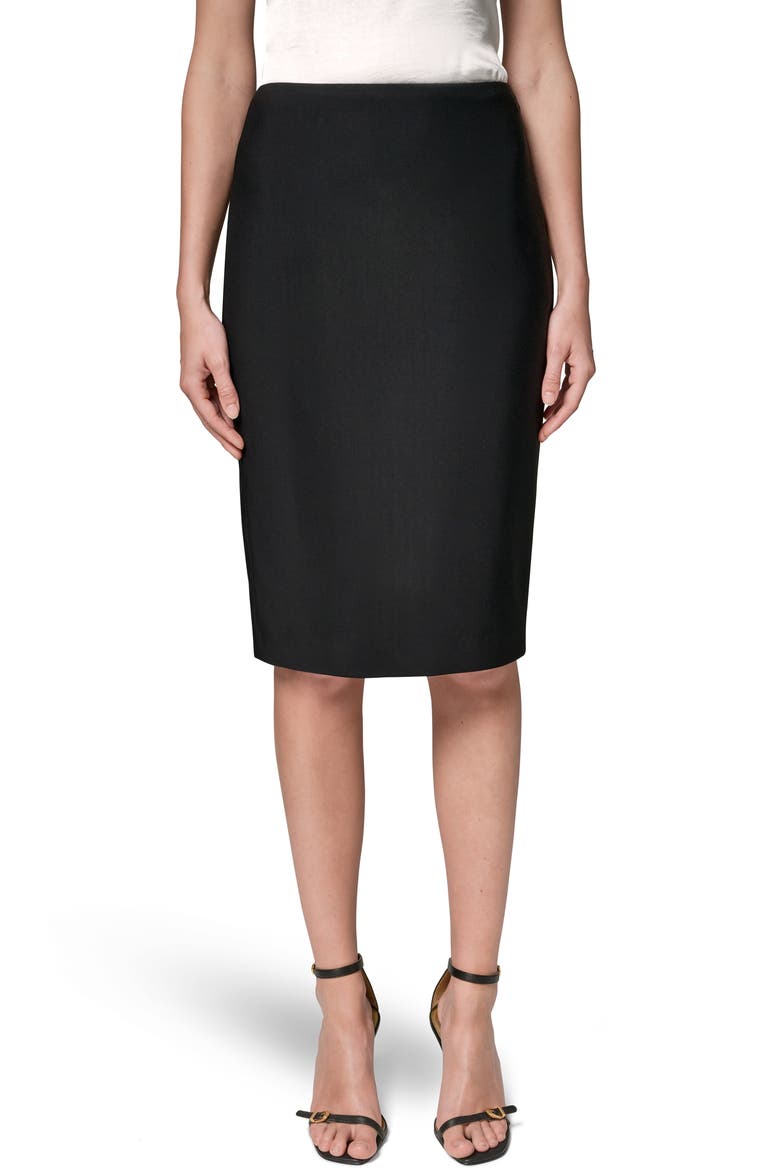 Stretch Crepe Pencil Skirt, Main, color, BLACK