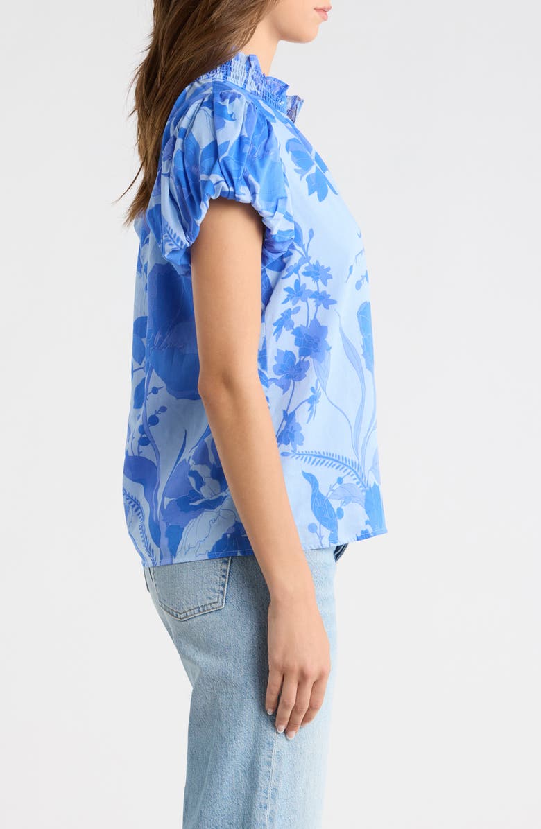 SUGARLIPS Veran Floral Puff Sleeve Cotton Top, Alternate, color, Light Blue