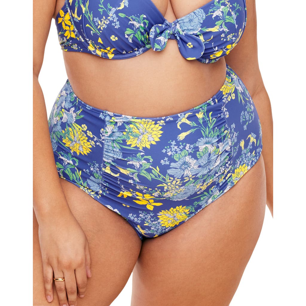 Adore Me Shelby Swimwear High Waist Bikini Bottom In Floral Blue