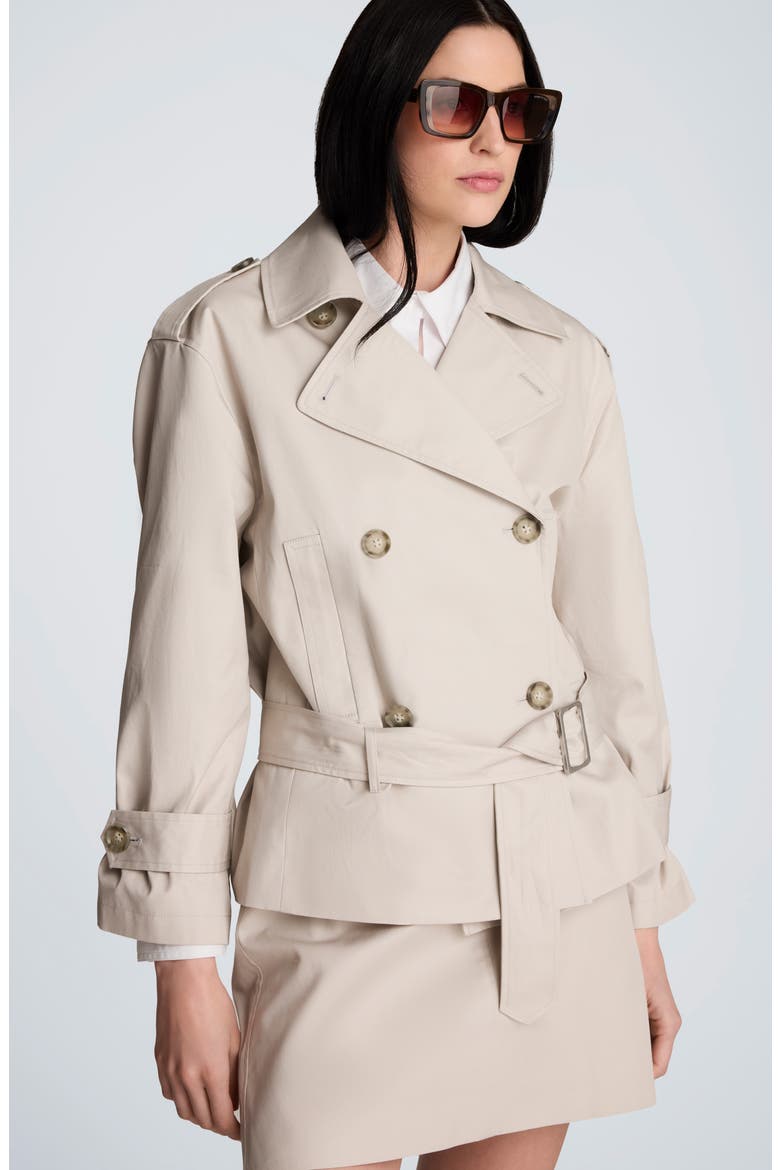 Double Breasted Short Trench Coat, Alternate, color, OXFORD STONE
