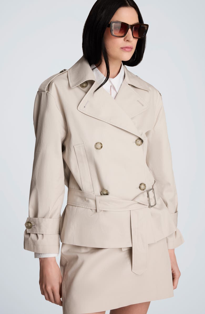 Kenneth Cole Double Breasted Short Trench Coat, Alternate, color, Oxford Stone