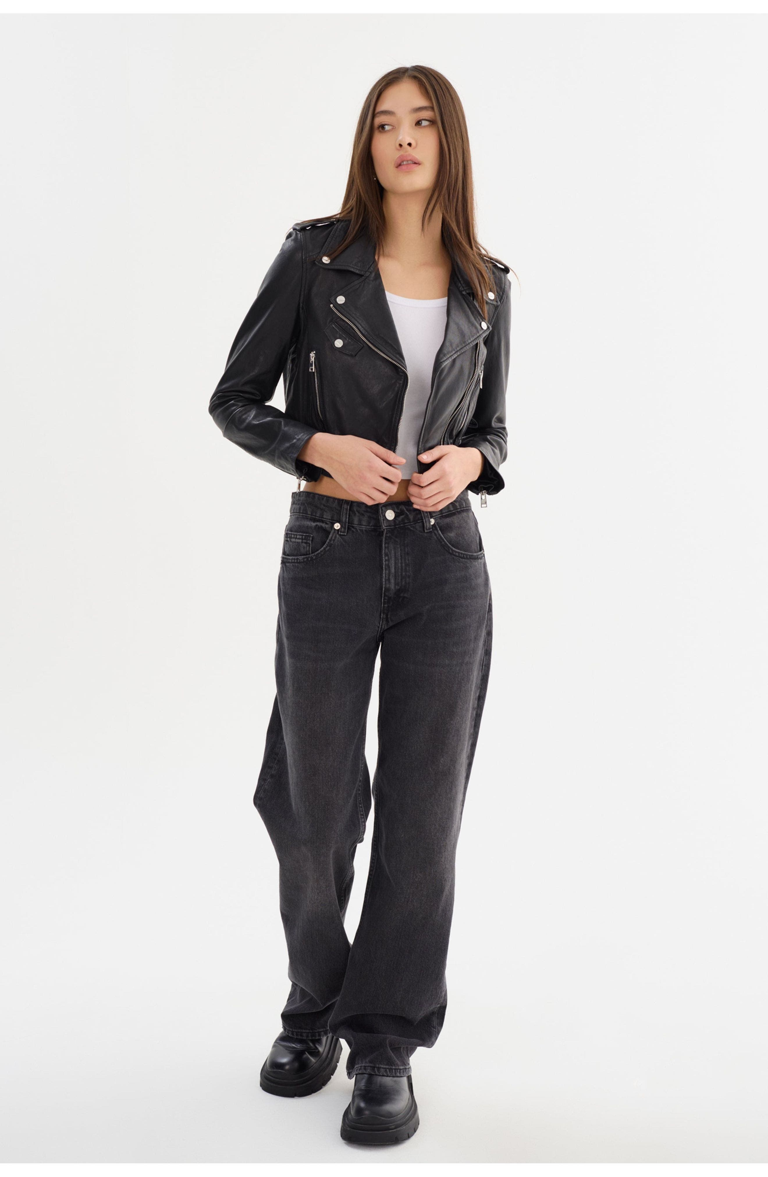 Ciara | Cropped Leather Biker Jacket