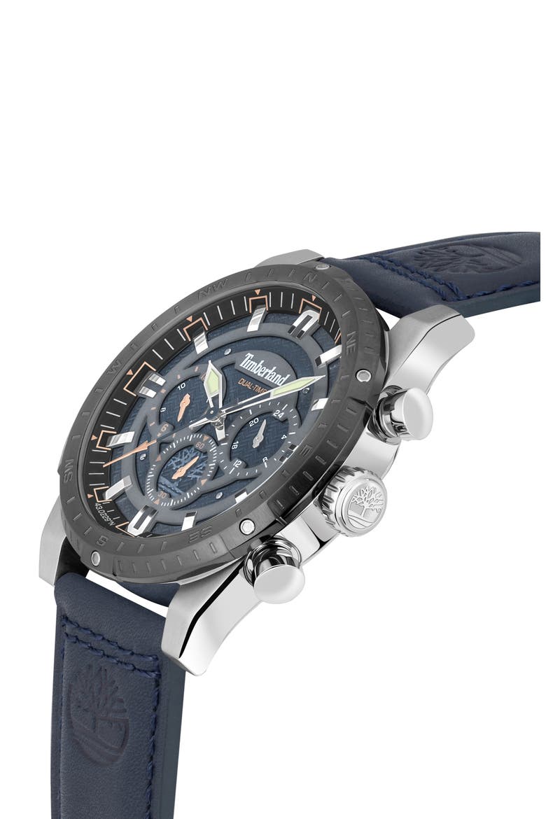 Fitzwilliam Multifunction Leather Strap Watch, 46mm, Alternate, color, BLUE DARK