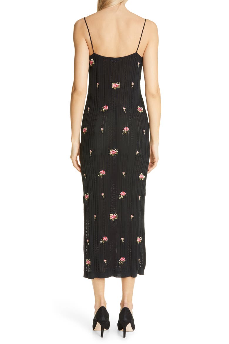 Rose Embroidered Midi Knit Slipdress, Alternate, color, 0NO NERO