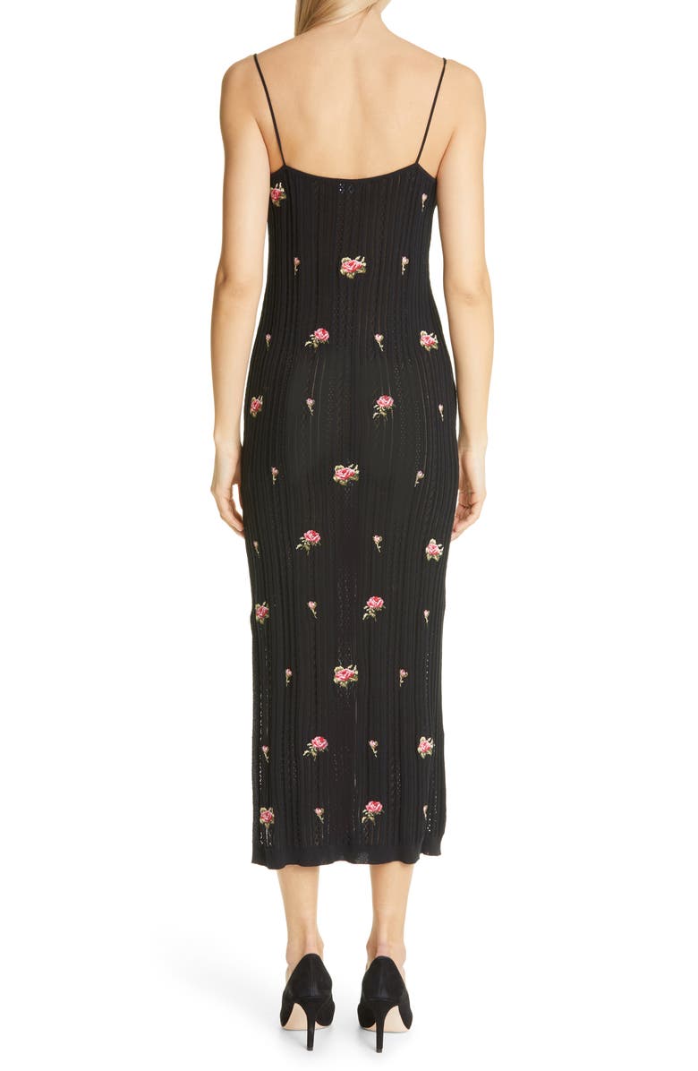 RED Valentino Rose Embroidered Midi Knit Slipdress, Alternate, color, 