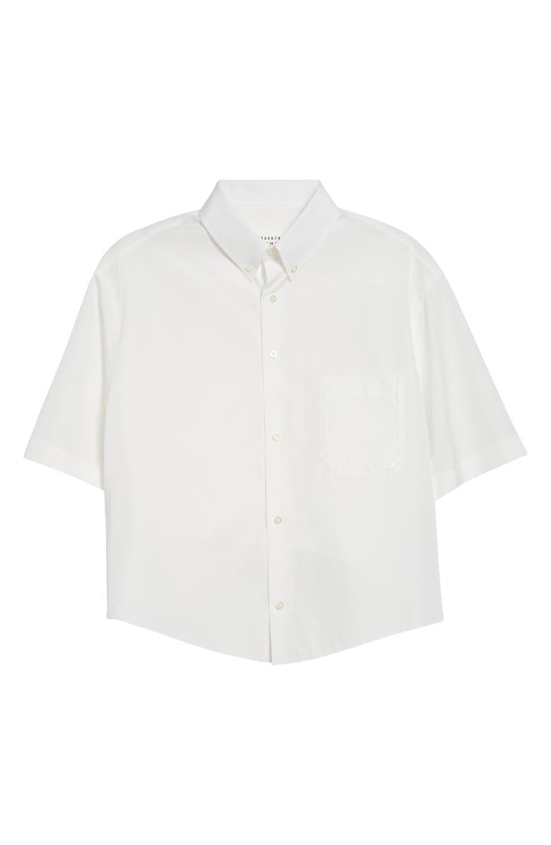 Maison Margiela Décortiqué Crop Short Sleeve Button-Down Shirt, Main, color, Off White
