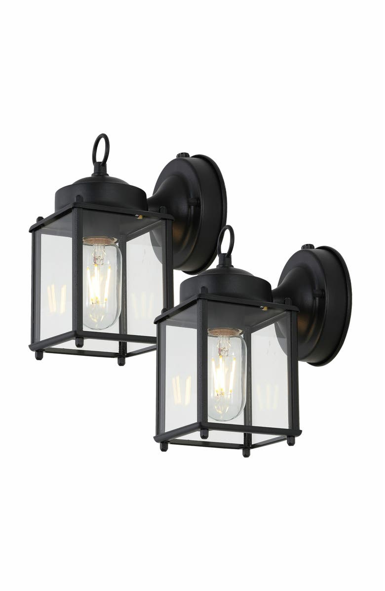 JONATHAN Y Boston 1-Light Farmhouse Industrial Iron/Glass Outdoor LED Sconce, Main, color, Black/Clear