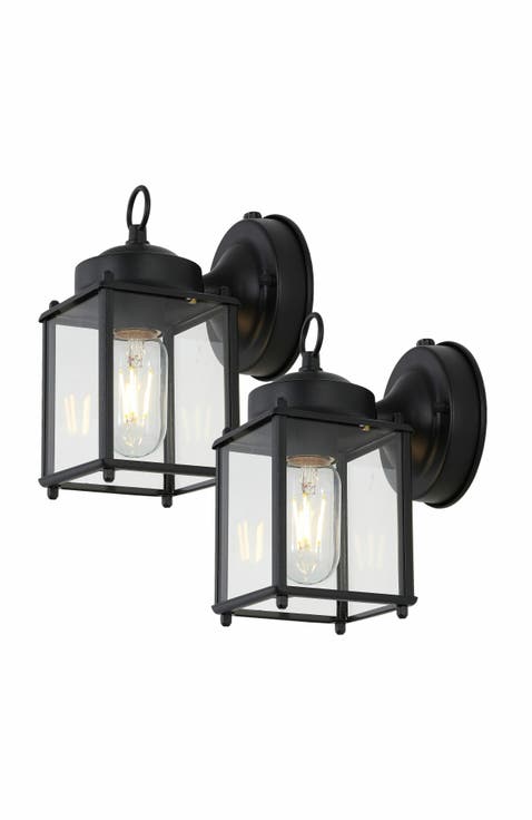 Boston 1-Light Farmhouse Industrial Iron/Glass Outdoor LED Sconce (Set of 2)