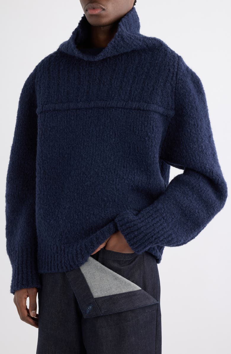 Dries Van Noten Major Funnel Neck Wool Sweater, Alternate, color, Navy