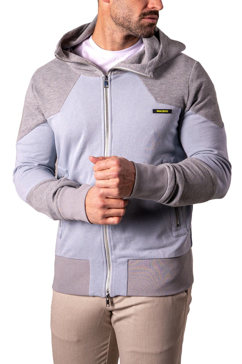 Mixed Media Zip Hoodie, Alternate, color, GREY