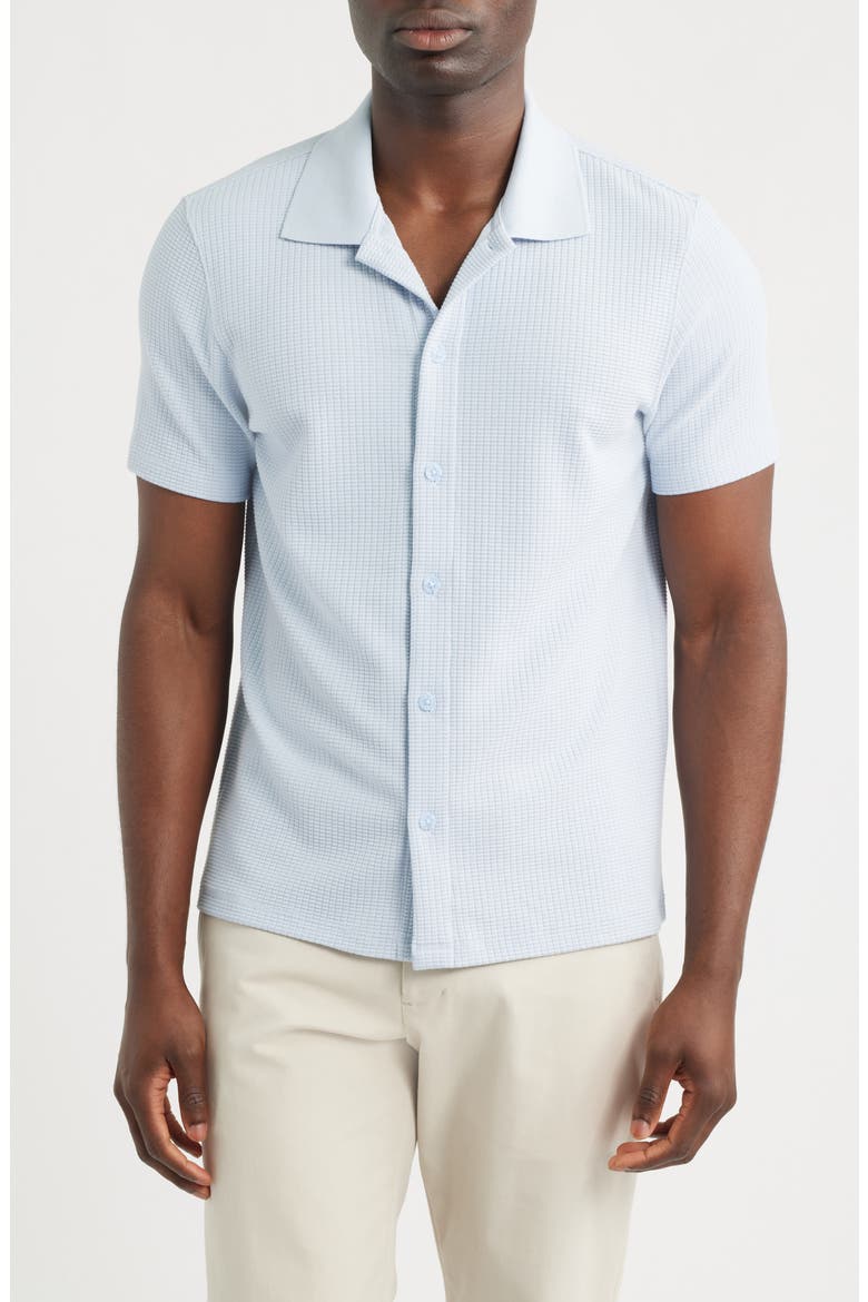 Grid Waffle Knit Button-Up Shirt, Main, color, PLAYA BLUE