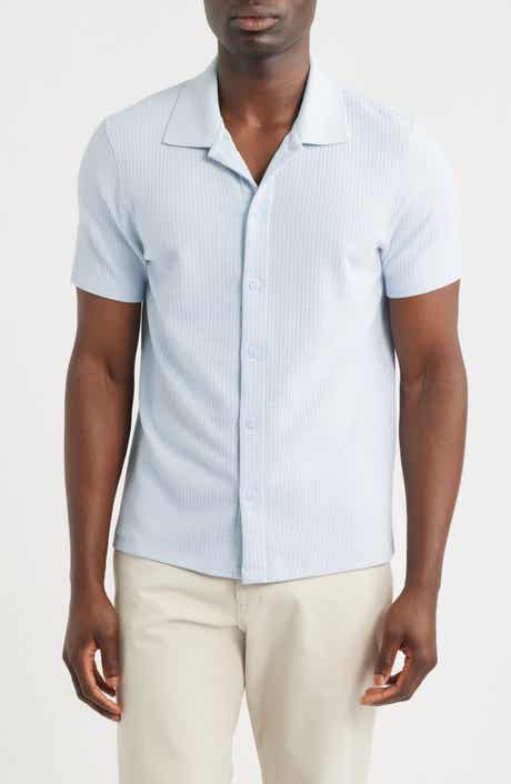 Grid Waffle Knit Button-Up Shirt