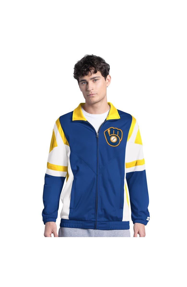 STARTER Men's Starter Royal/Gold Milwaukee Brewers Contender Tricot Full-Zip Track Jacket, Alternate, color, Royal