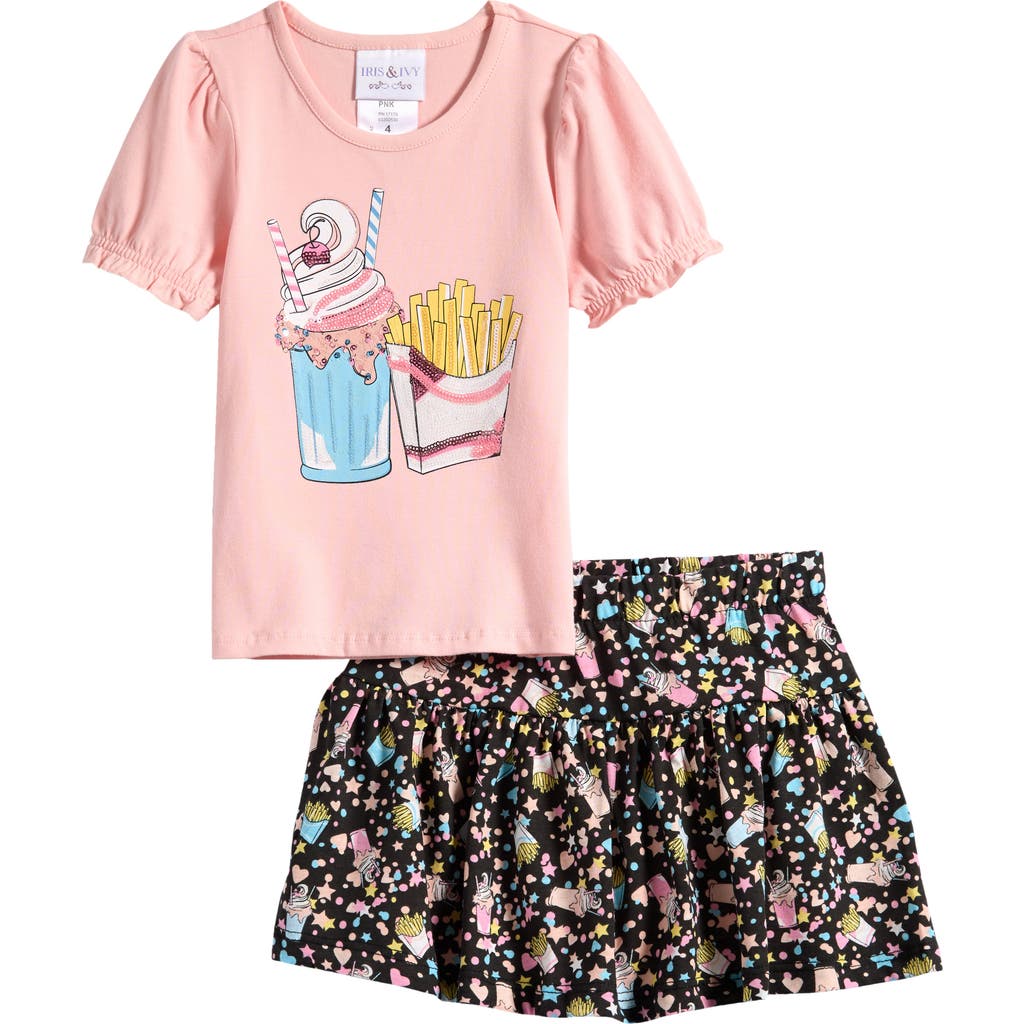 Iris & Ivy Kids' Fries & Milkshake Sequin T-shirt & Skirt Set In Pink
