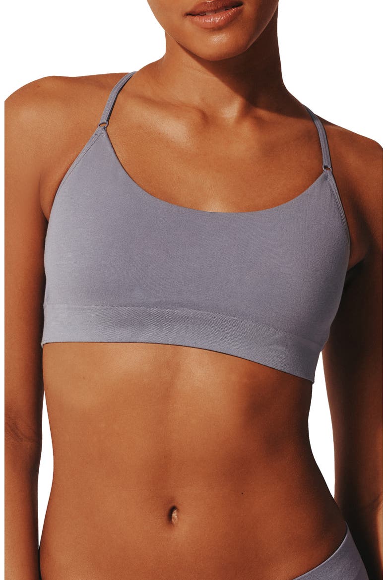 Seamless Stretch Cotton Blend Wireless Bralette, Main, color, BLUE GRANITE