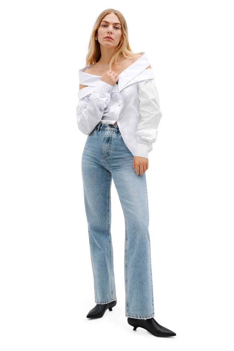 Vesper Off the Shoulder Button-Up Shirt, Alternate, color, WHITE