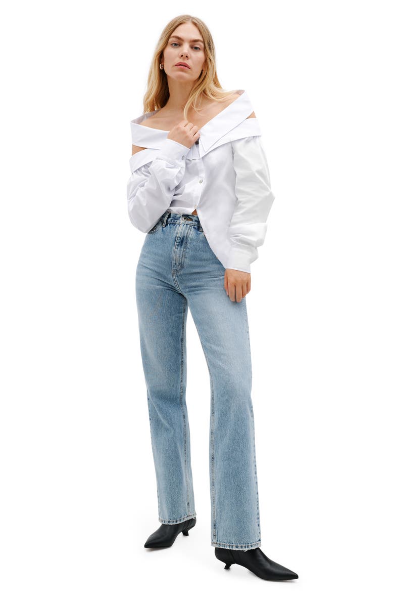 Marcella Vesper Off the Shoulder Button-Up Shirt, Alternate, color, White