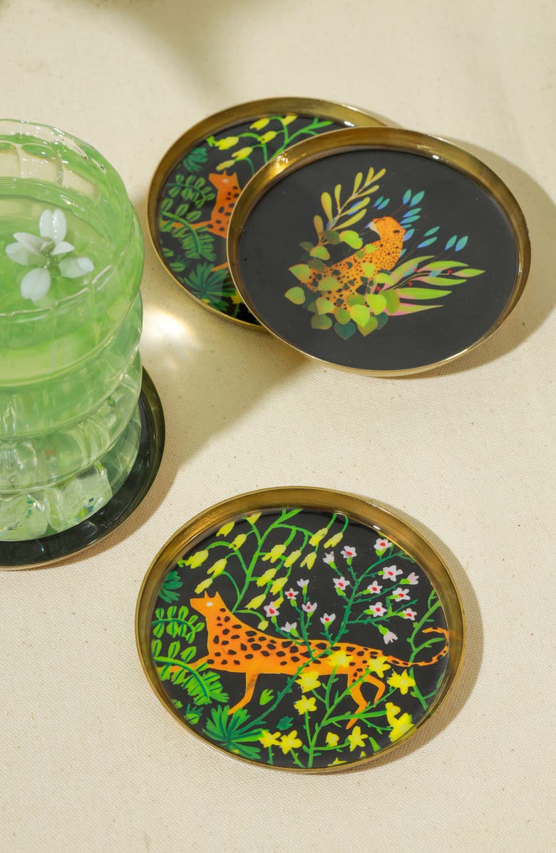 Tiramisu Set of 4 Metal Coasters, Alternate, color, Black Yellow