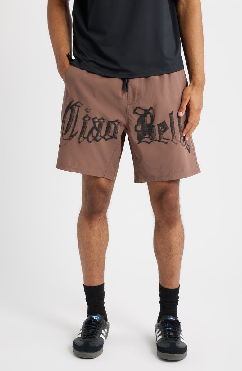 SANTO STUDIO Tempo Ciao Bella Tech Performance Drawstring Shorts, Main, color, Espresso