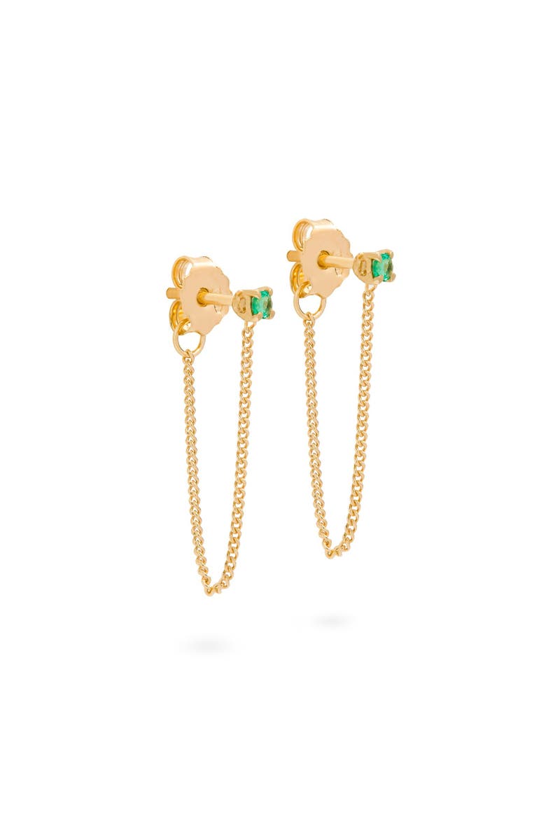 Connection Chain Stud Earrings Natural Gemstones. Handmade in Italy, Main, color, Emerald