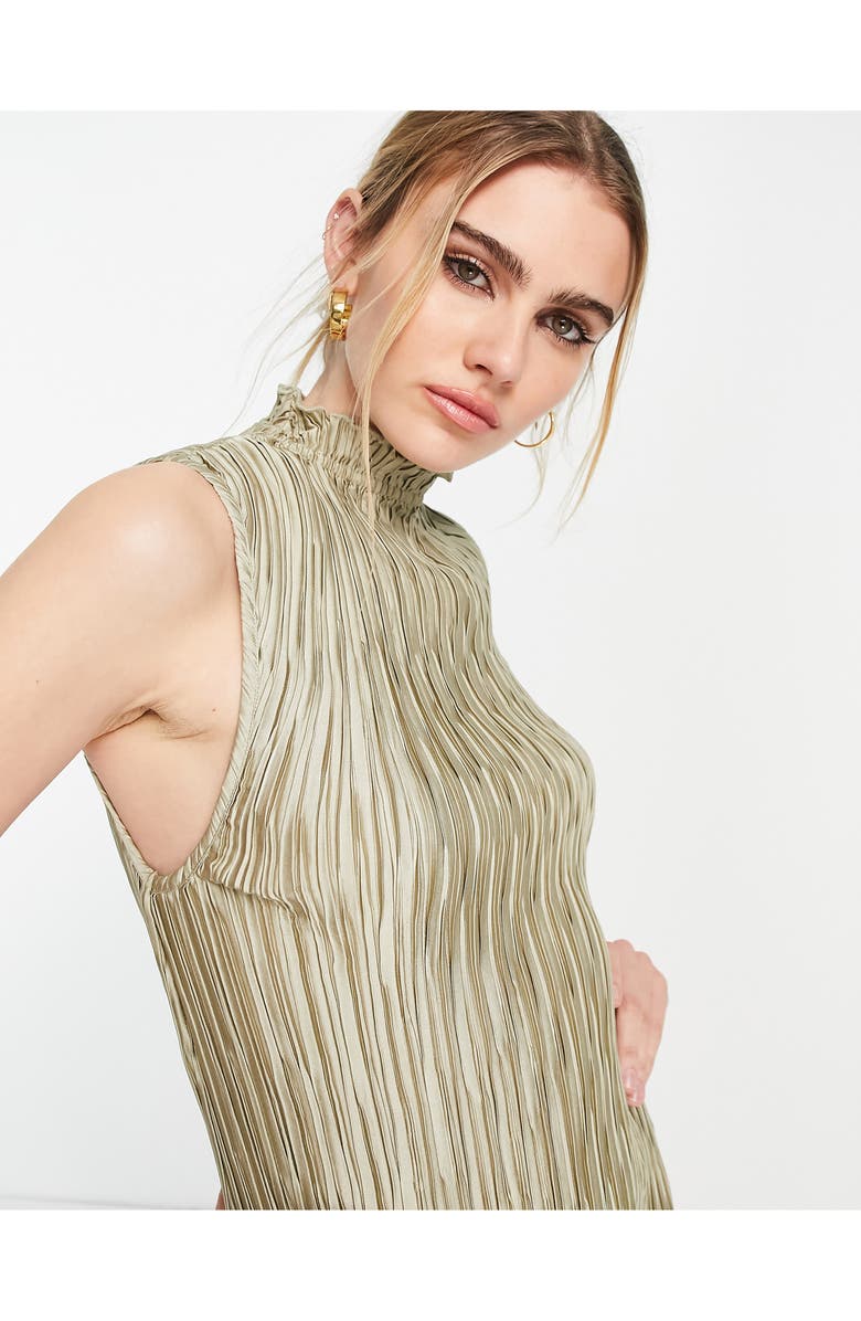 ASOS DESIGN Plissé Sleeveless Satin Midi Dress, Alternate, color, 