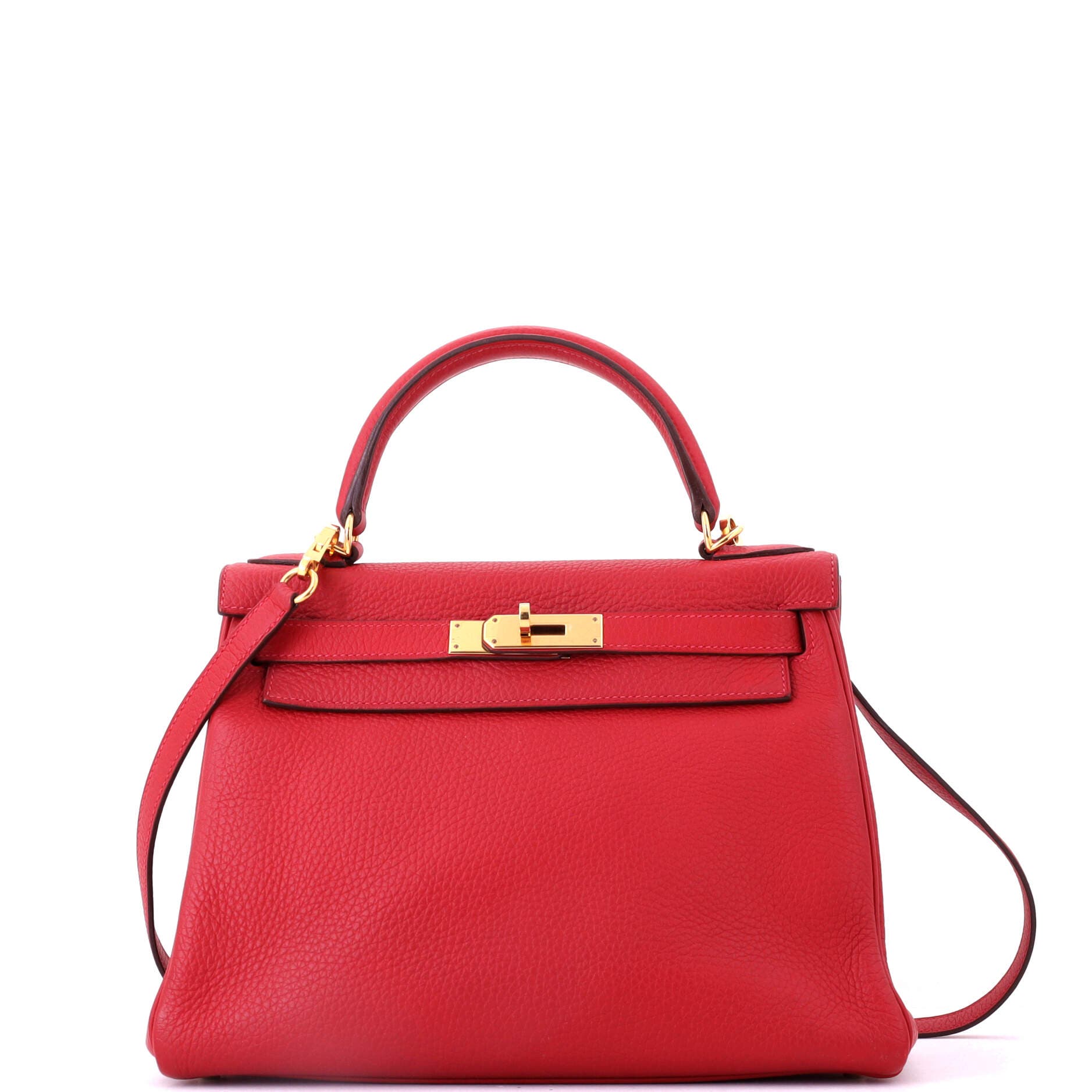 Pre-Owned Hermes Kelly Handbag Red Clemence with Gold Hardware 28, Main, color, Rouge Vif