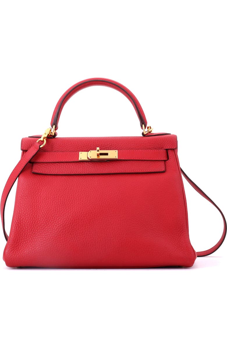 Pre-Owned Hermes Kelly Handbag Red Clemence with Gold Hardware 28, Main, color, Rouge Vif